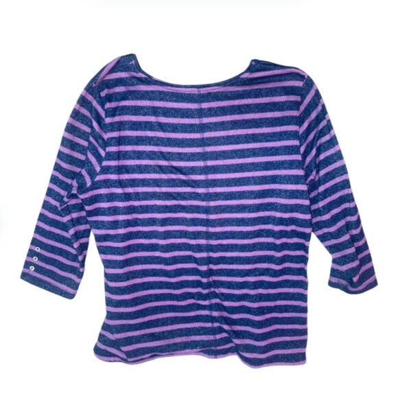Allison Daley Women's Large Purple Navy Blue Glitter Striped 1/2 Sleeve Shirt - Picture 2 of 7